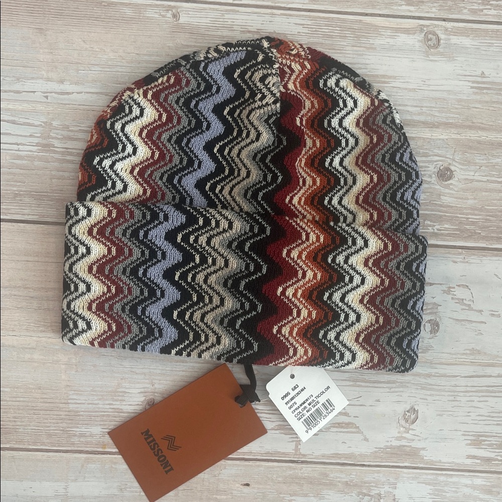 Missoni Multicolor Zigzag Knit Beanie - Red, Orange, Blue, Black, Cream